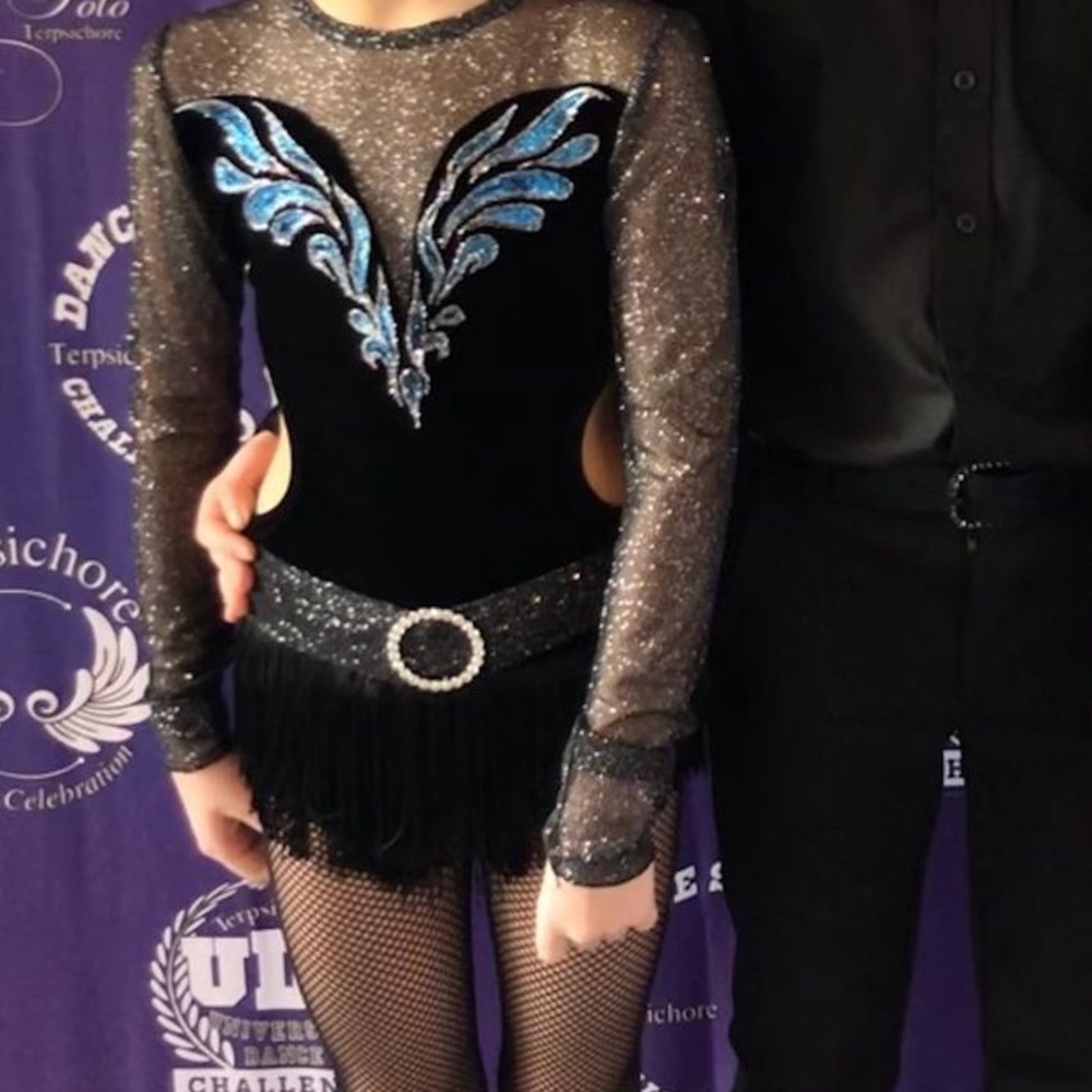 jazz/acro/tap costume custom kids 8-10 medium black and blue